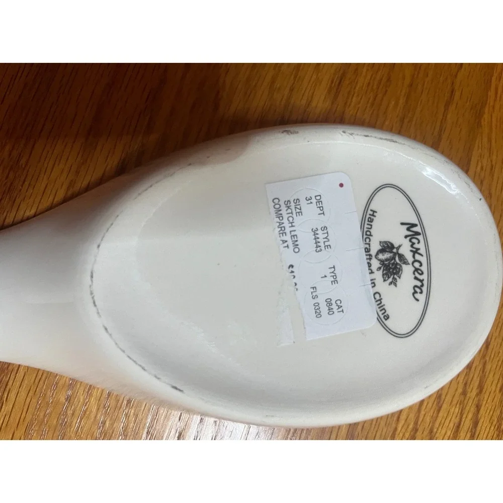 Maxcera Handcrafted Ceramic Spoon Rest Sketch Lemon Floral White Yellow